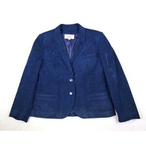 ROTH LE COVER - VINTAGE WOMEN'S BLUE ULTRASUEDE FAUX SUEDE BLAZER JACKET - 12P
